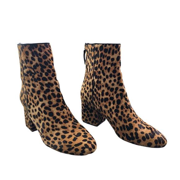 J.Crew Sadie Ankle Boots 7 Brown Leopard Calf Hair Stacked Heel Ankle Booties - Picture 3 of 7